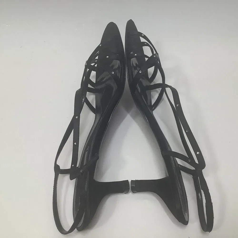 Bandolino Dressy Strappy Sandal Size 9.5 M Black Fabric‎ with Rhinestones Womans